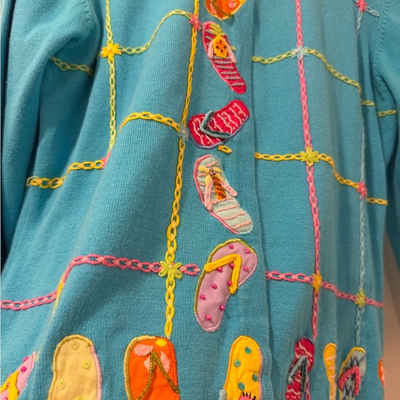 Jack B. Quick Embroidered Cardigan Sweater Flip Flop Motif Size M - Picture 5 of 7